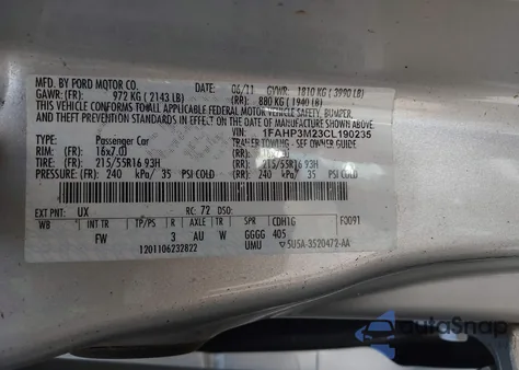 2012 Ford Focus Sel z USA, uszkodzony, nr VIN 1FAHP3M23CL190235